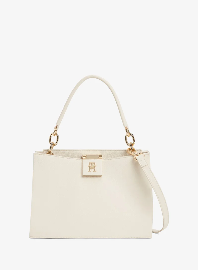 تومي هيلفيغر Monogram Pebble Grain Satchel